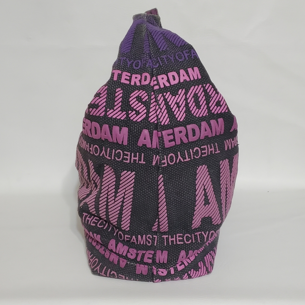 Robin Ruth Amsterdam Text Print Purple and Pink Women's Hobo Bag 100% Cotton - Picture 4 of 10